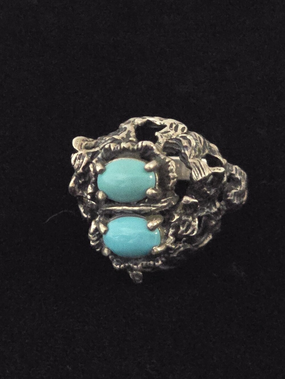 Brutalist Sterling Turquoise Ring Vintage Isreal Size 6 1/4